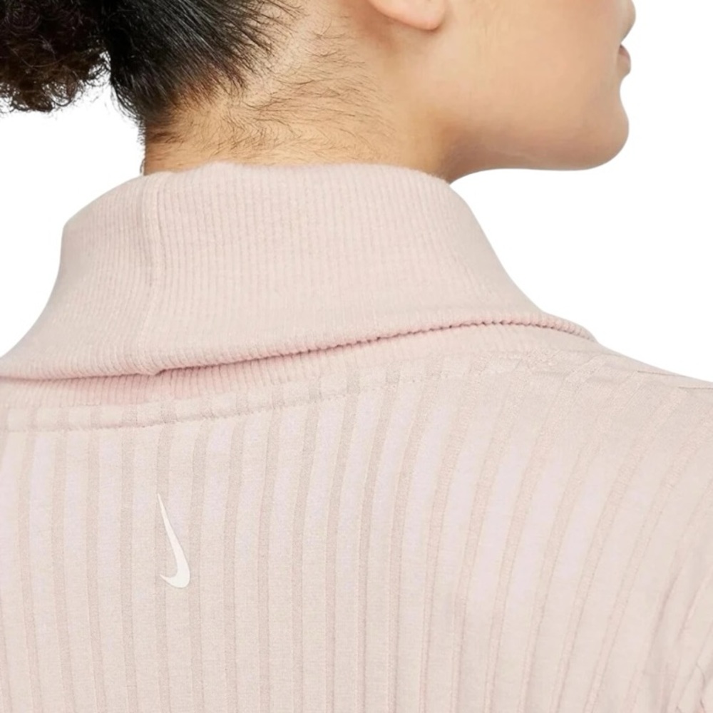Nike Yoga Ribbed Wrap Collar Pullover Pink Long Sleeve Lounge Top Women M - Picture 4 of 10